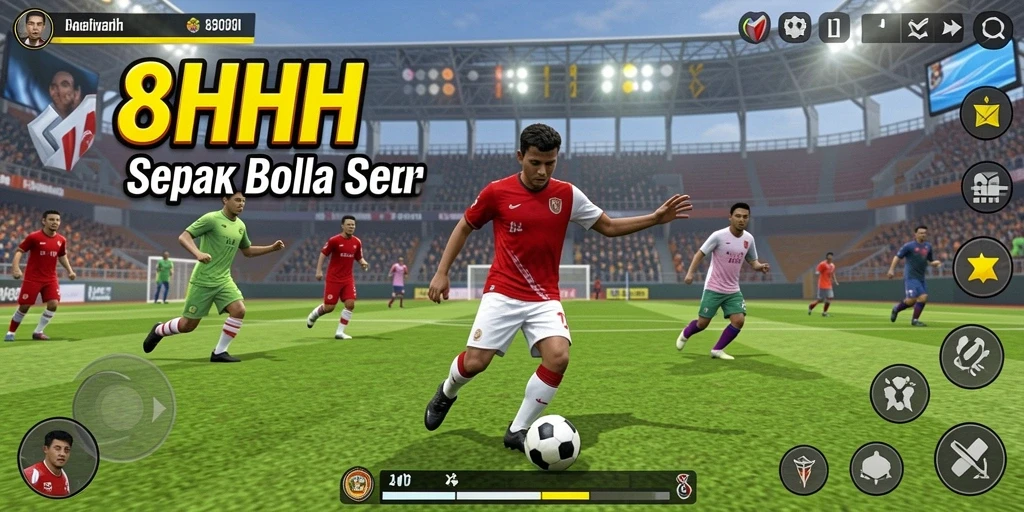 Tampilan gameplay menarik dari 8HHH dalam aksi di lapangan sepak bola.