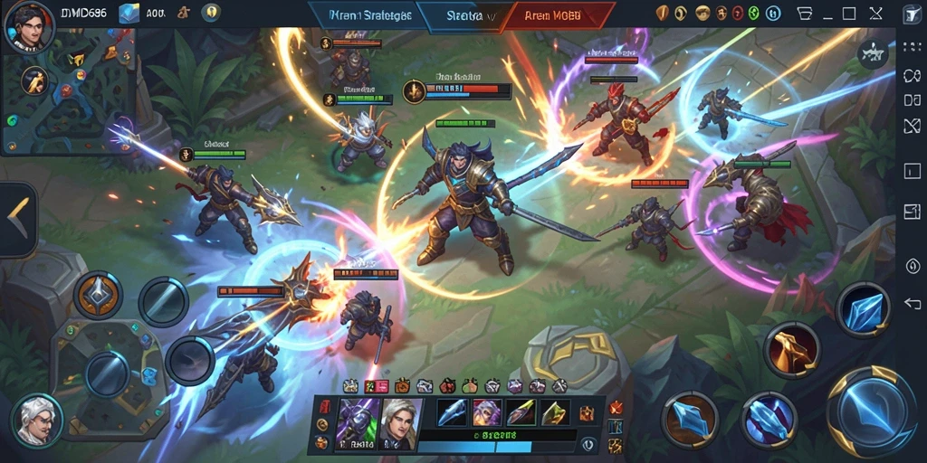 Tampilan seru dari gameplay DMD686 MOBA yang menampilkan aksi tim.
