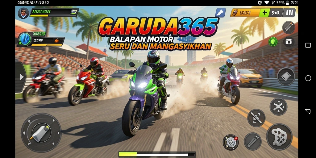 Tampilan gameplay seru dengan balapan motor mendebarkan.