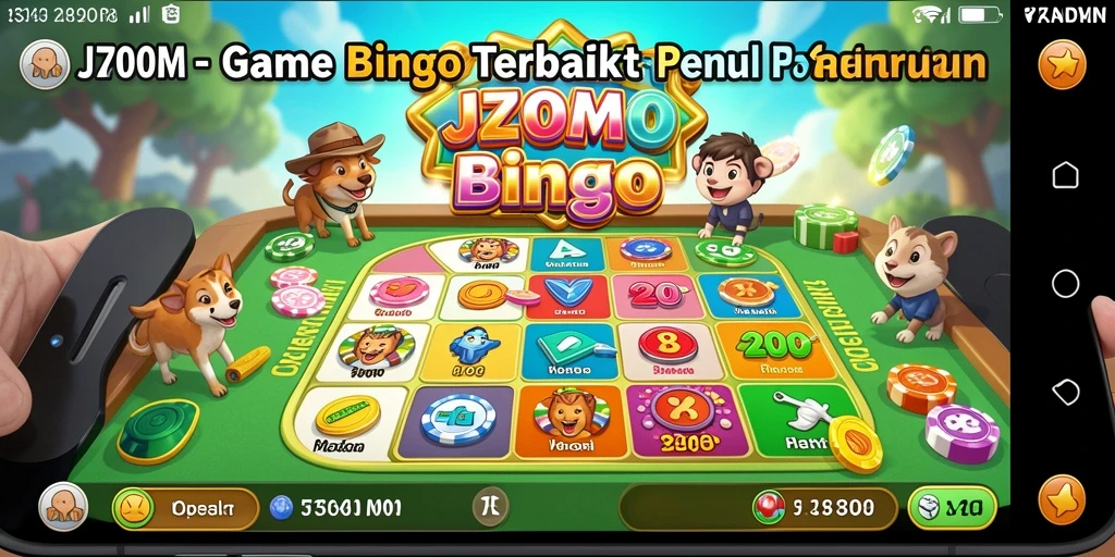 Tampilan gameplay seru di J200M dengan kartu bingo warna-warni.