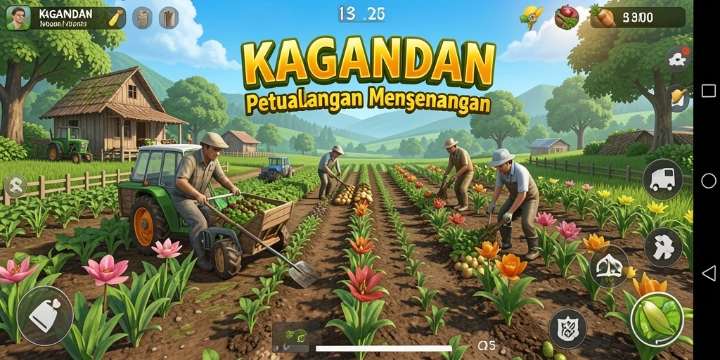 Tangkapan layar gameplay KAGANDAN menampilkan suasana ladang yang indah.