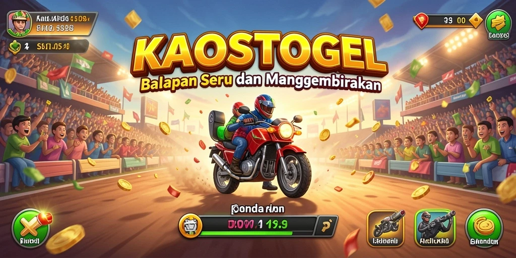 Tampilan gameplay KAOSTOGEL yang penuh aksi balapan.