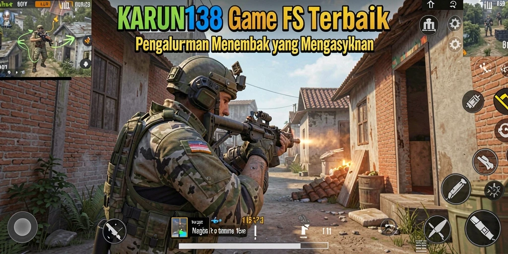 Menggambarkan aksi intens dalam game KARUN138 dengan gameplay FPS yang menantang.