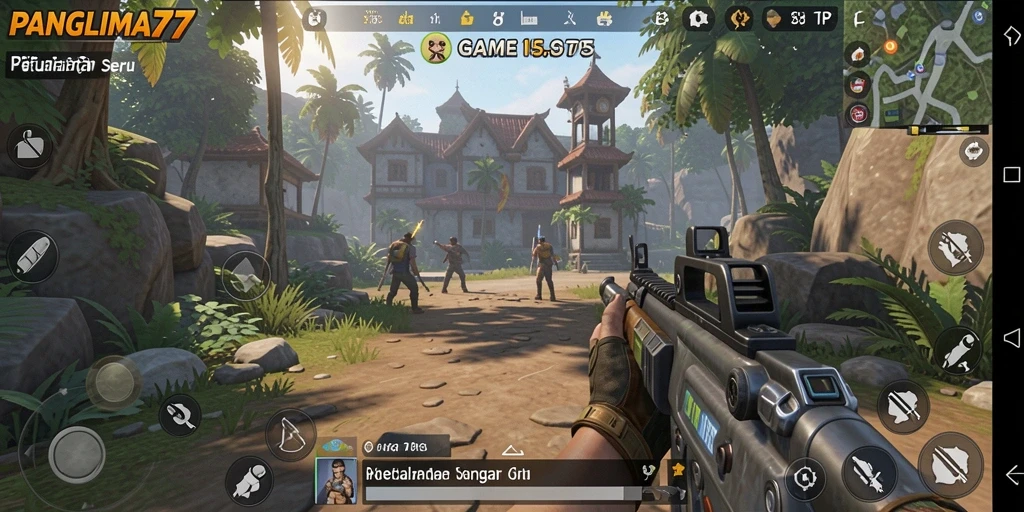 Tangkapan layar gameplay seru di PANGLIMA77, menunjukkan pertempuran intens.