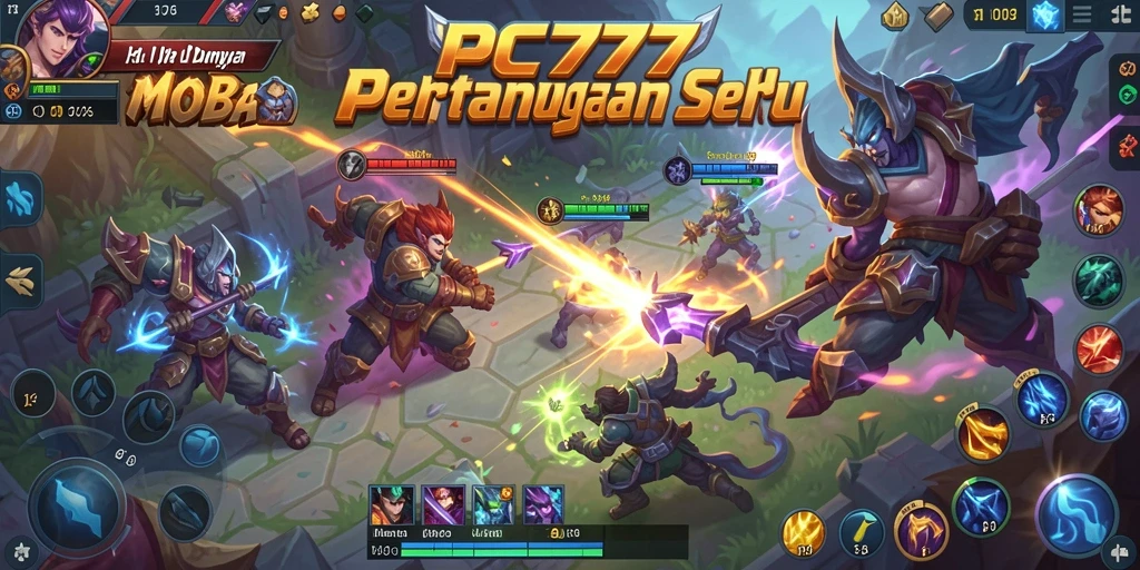 Gameplay seru PC777 dalam pertempuran MOBA.