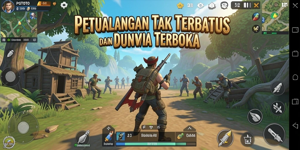 Screenshot menunjukkan pemain menjelajahi dunia luas PGTOTO.