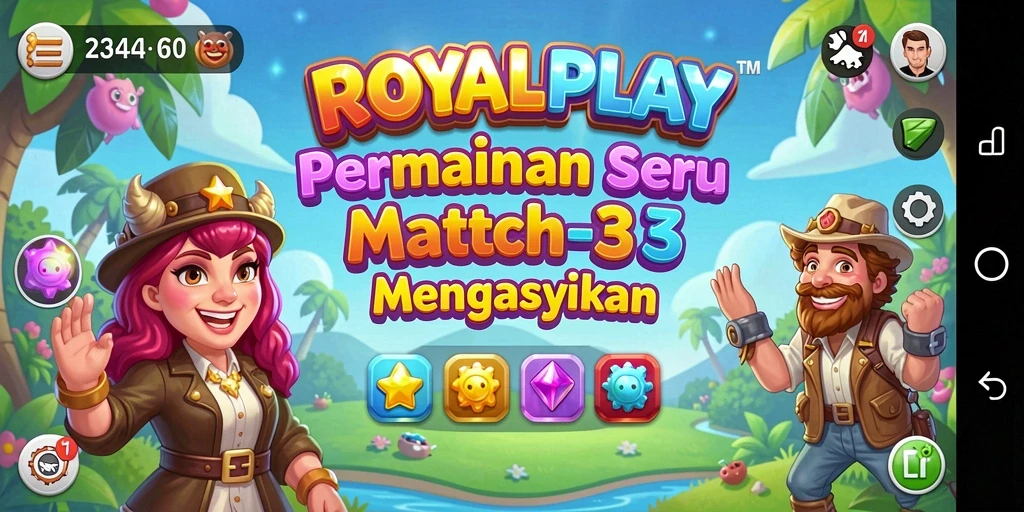 Gameplay seru permainan Match-3 yang penuh warna.
