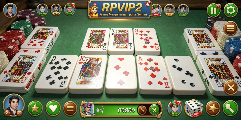 Tangkapan layar gameplay RPVIP2 yang menunjukkan pertarungan seru di meja Domino.