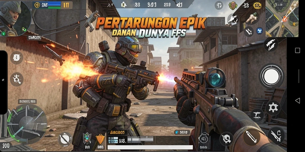Screenshot gameplay SM605 menampilkan aksi tembak-menembak yang mendebarkan.