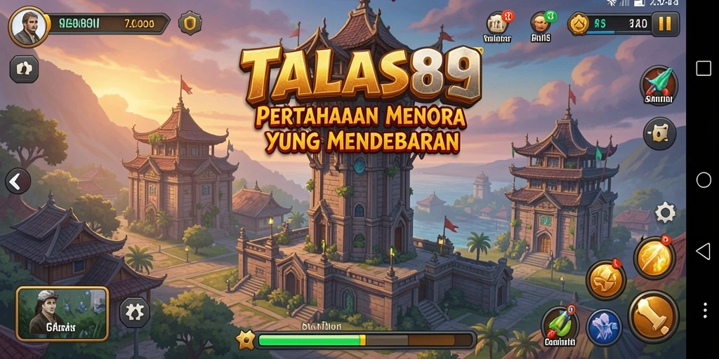 Tampilan gameplay seru di TALAS89 dengan menara strategi.